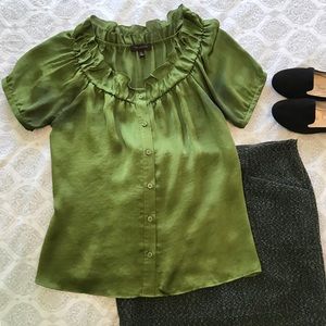The Limited Green Ruffle Blouse
